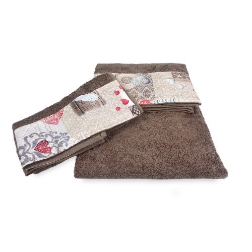 SET serviettes à bordure tyrolienne SHABBY Rouge en pur coton Made in Italy