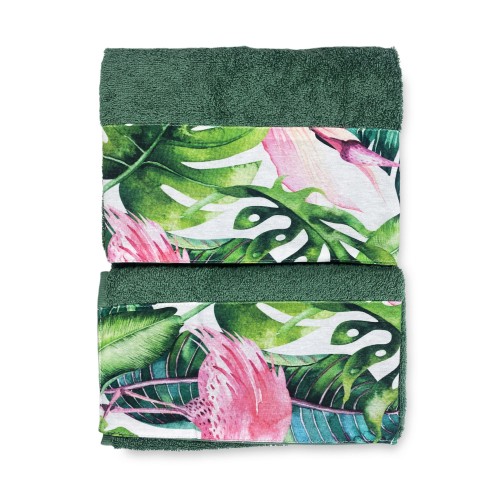 SET de serviettes avec bordure FLAMINGO en pur coton Made in Italy