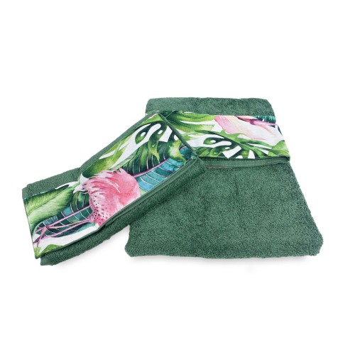 SET de serviettes avec bordure FLAMINGO en pur coton Made in Italy