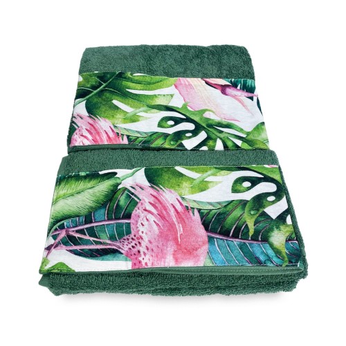 SET towels with FLAMINGO border in pure cotton Made in Italy