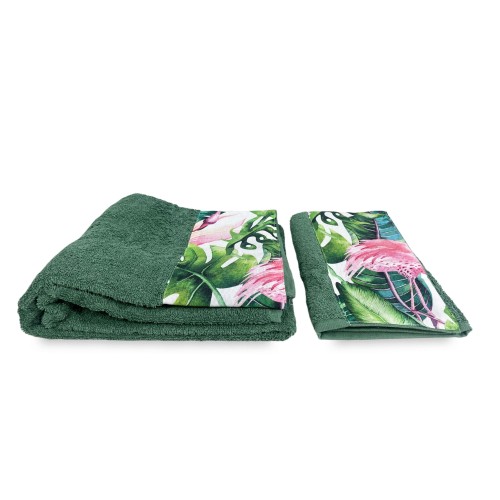 SET Handtücher mit FLAMINGO-Rand aus reiner Baumwolle Made in Italy