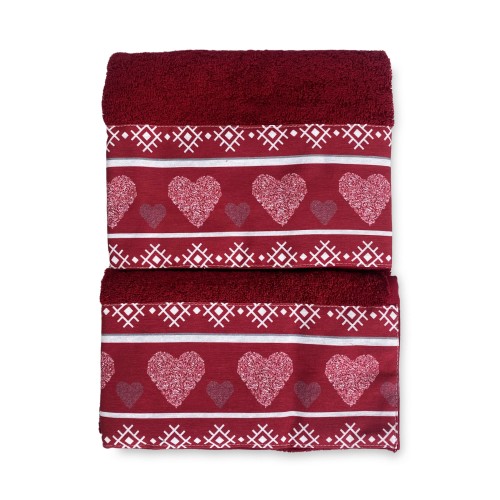 SET towels with Tyrolean border RED HEART in pure cotton Made in Italy