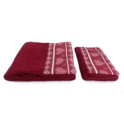 SET serviettes avec bord tyrolien CUORE ROSSO en pur coton Made in Italy