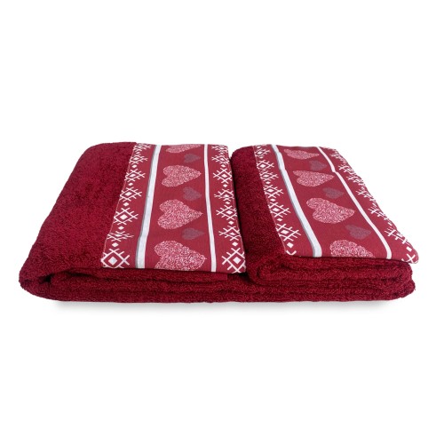 SET serviettes avec bord tyrolien CUORE ROSSO en pur coton Made in Italy
