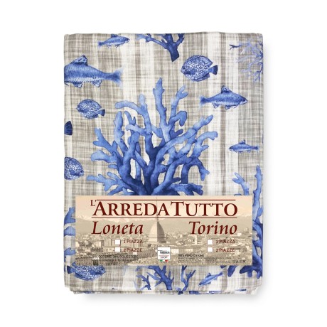 Fabric with corals and fish on the blue