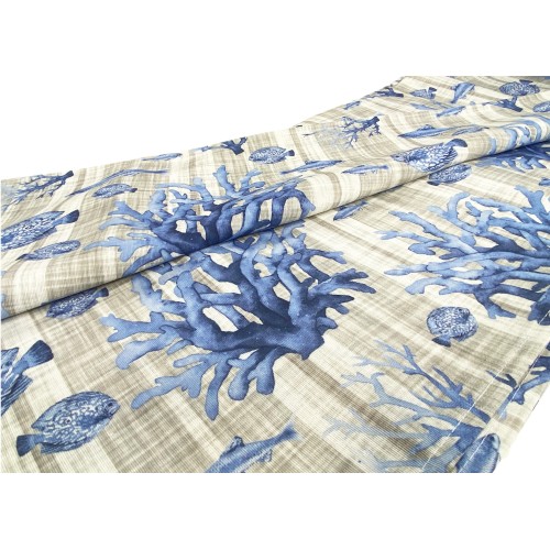 TELO ARREDO copritutto GRAN FOULARD COPRILETTO copridivano PESCI mare marino BLU