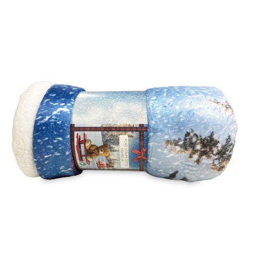 Manta a cuadros FORRO POLAR SHERPA TRINEO FOTOGRÁFICO DIGITAL OSITO DE PELUCHE