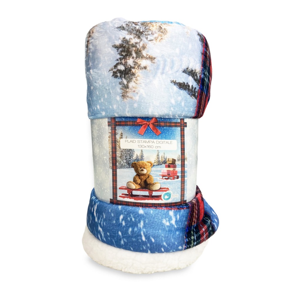PLAID Blanket FLEECE SHERPA DIGITAL PHOTOGRAPHIC SLED Teddy Bear