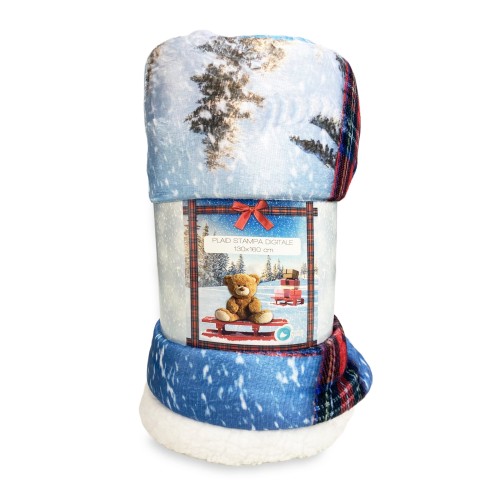 PLAID Blanket FLEECE SHERPA DIGITAL PHOTOGRAPHIC SLED Teddy Bear