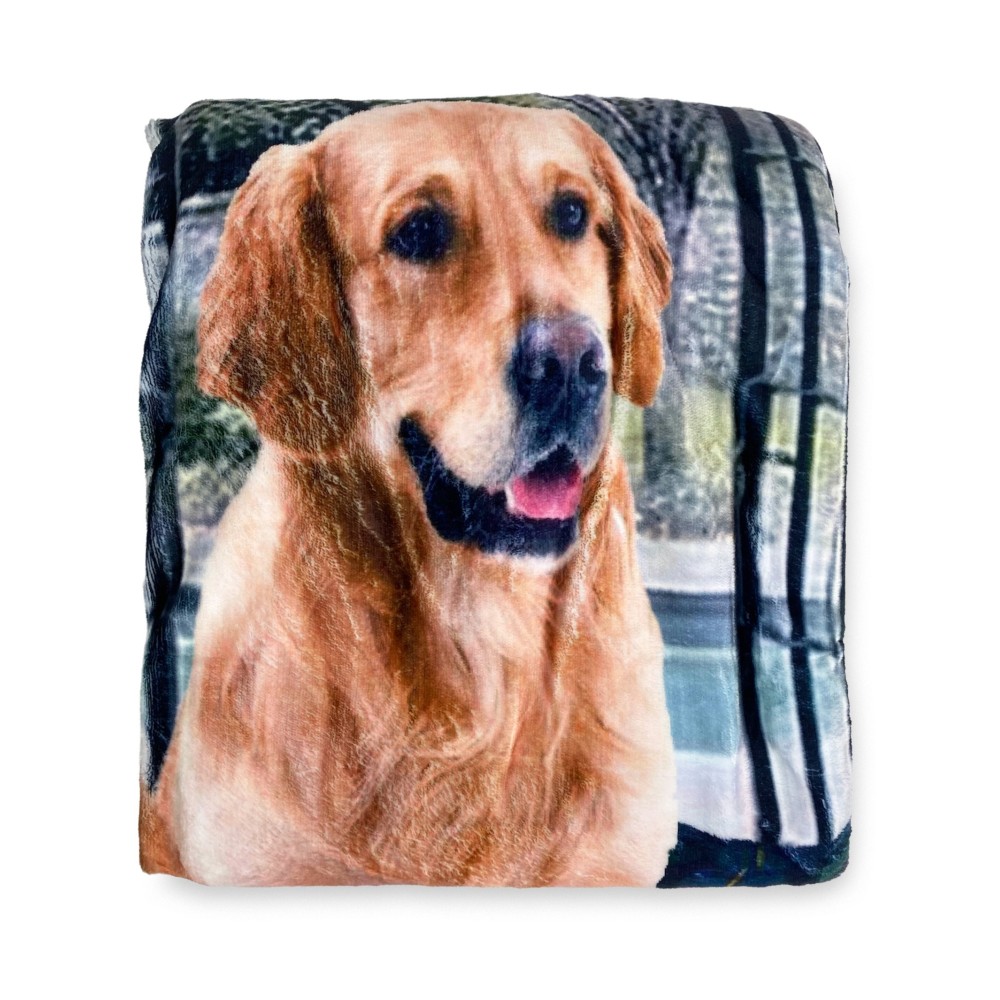 PLAID Blanket FLEECE SHERPA DIGITAL Photo Labrador Dog