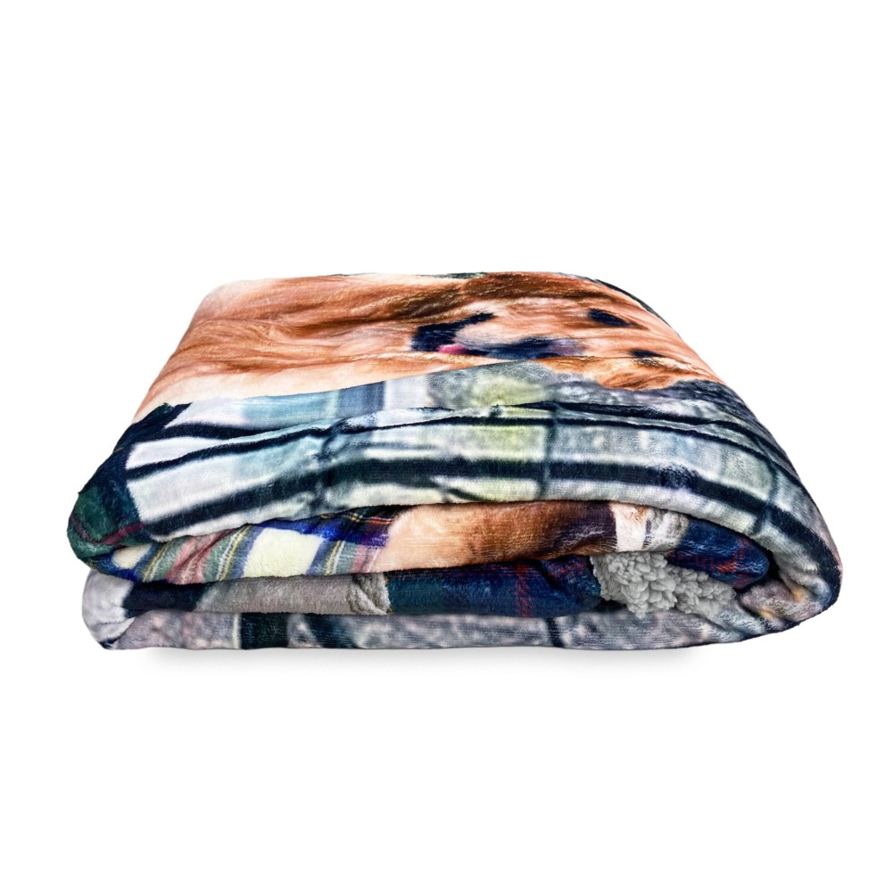 PLAID Blanket FLEECE SHERPA DIGITAL Photo Labrador Dog