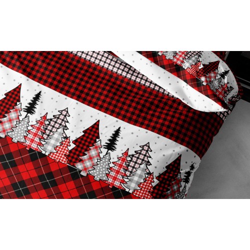 Housse de couette en pur coton avec imprimé renne, motif écossais rouge et noir, fabriquée en Italie