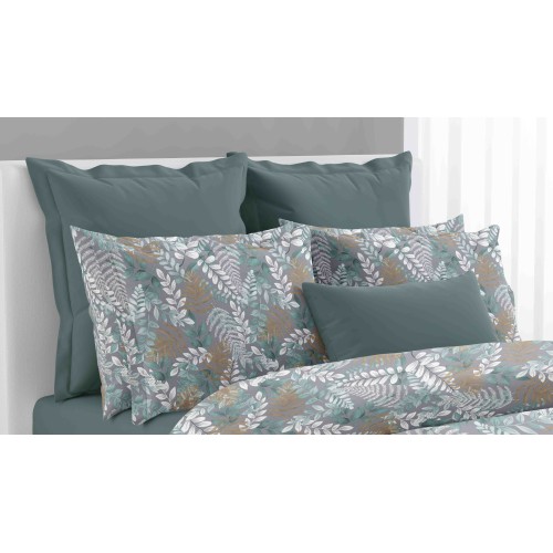 DUVET COVER FOGLIA Verde in Pure Cotton Made in Italy