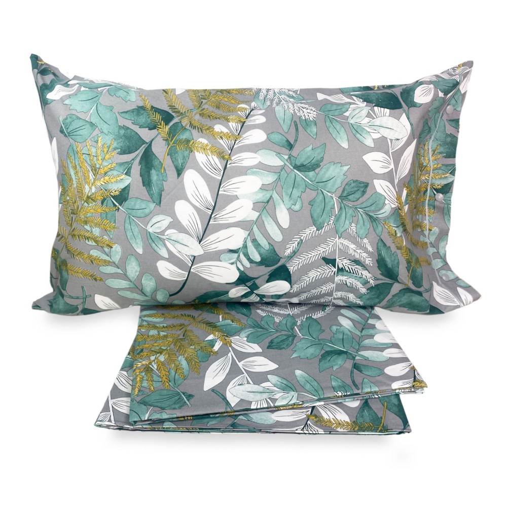 DUVET COVER FOGLIA Verde in Pure Cotton Made in Italy