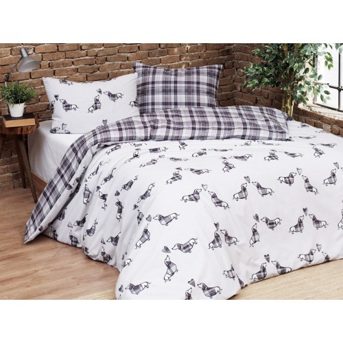 DUVET COVER DACHSHUNDS Grey in Pure Cotton Extra Double Face