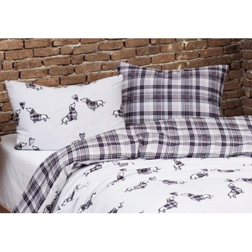HOUSSE DE COUETTE TECKELS Gris en Pur Coton Extra Double Face