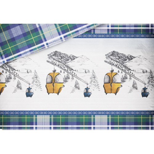 DUVET COVER ALPINE CABLE CAR Blue in Pure Cotton Extra Double Face