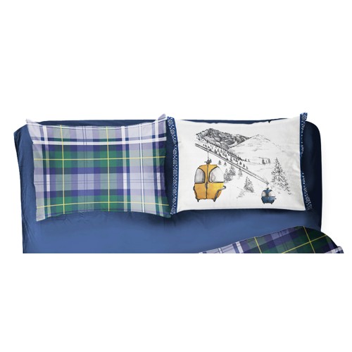 DUVET COVER ALPINE CABLE CAR Blue in Pure Cotton Extra Double Face