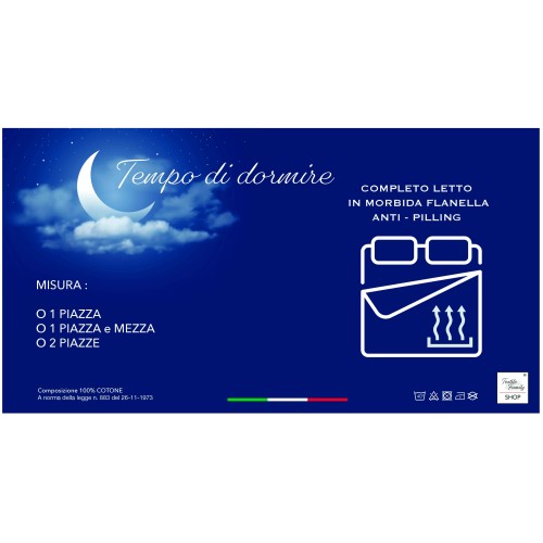 Completo Lenzuola Invernale Flanella Boy Grigio - Cotone Felpato Anti-Pilling - Made in Italy