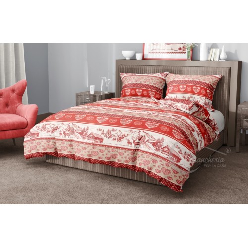 PIAN BENOT TYROLEAN DUVET COVER WITH DEER HEARTS AND SOFT MICROFIBER TRUNKS
