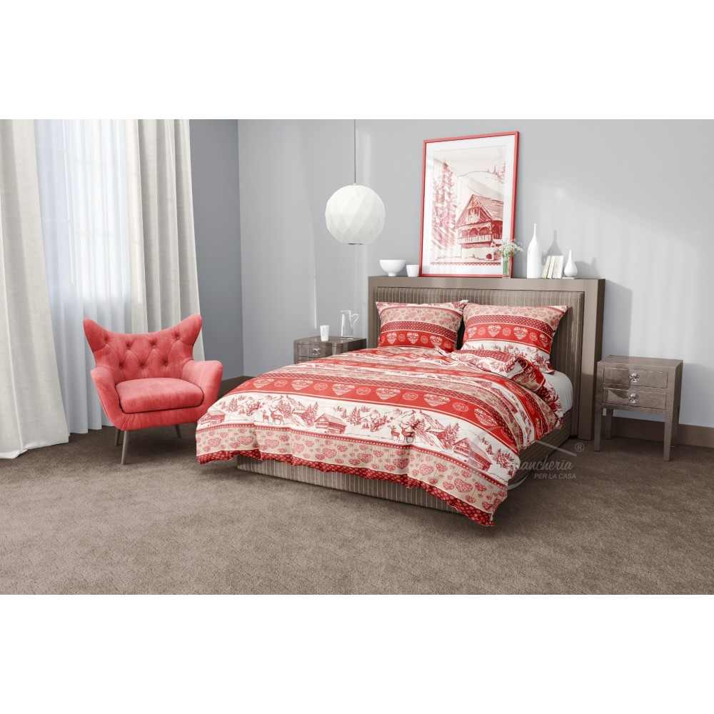 HOUSSE DE COUETTE TYROLIENNE BENOT AU SOL AVEC CŒURS ET BAIES DE CERF EN MICROFIBRE SOUPLE