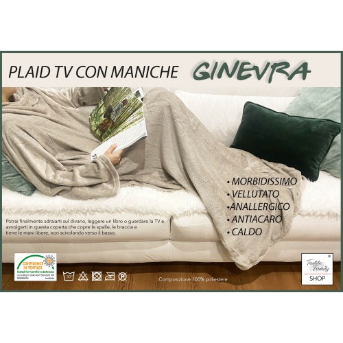 PLAID TV BLANKET aus weichem Fleece mit weichen und samtigen ÄRMELN