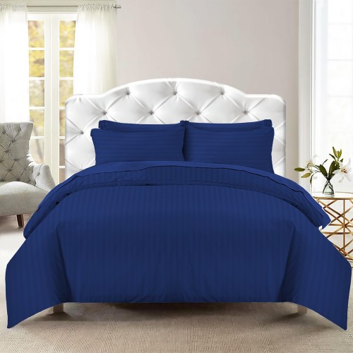 DUVET-COVER Rasatello rayé en COULEUR UNIE Double Bleu cm. 250x200