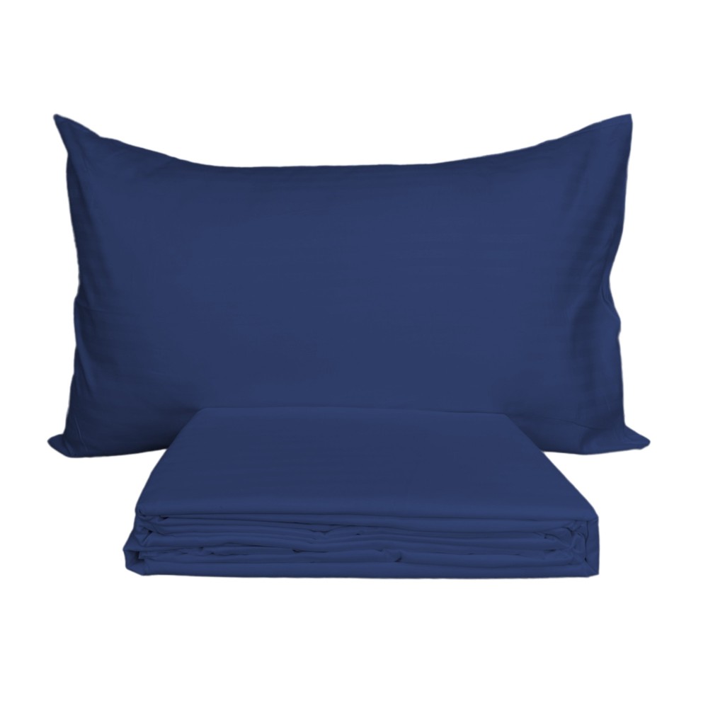 DUVET-COVER Rasatello rayé en COULEUR UNIE Double Bleu cm. 250x200