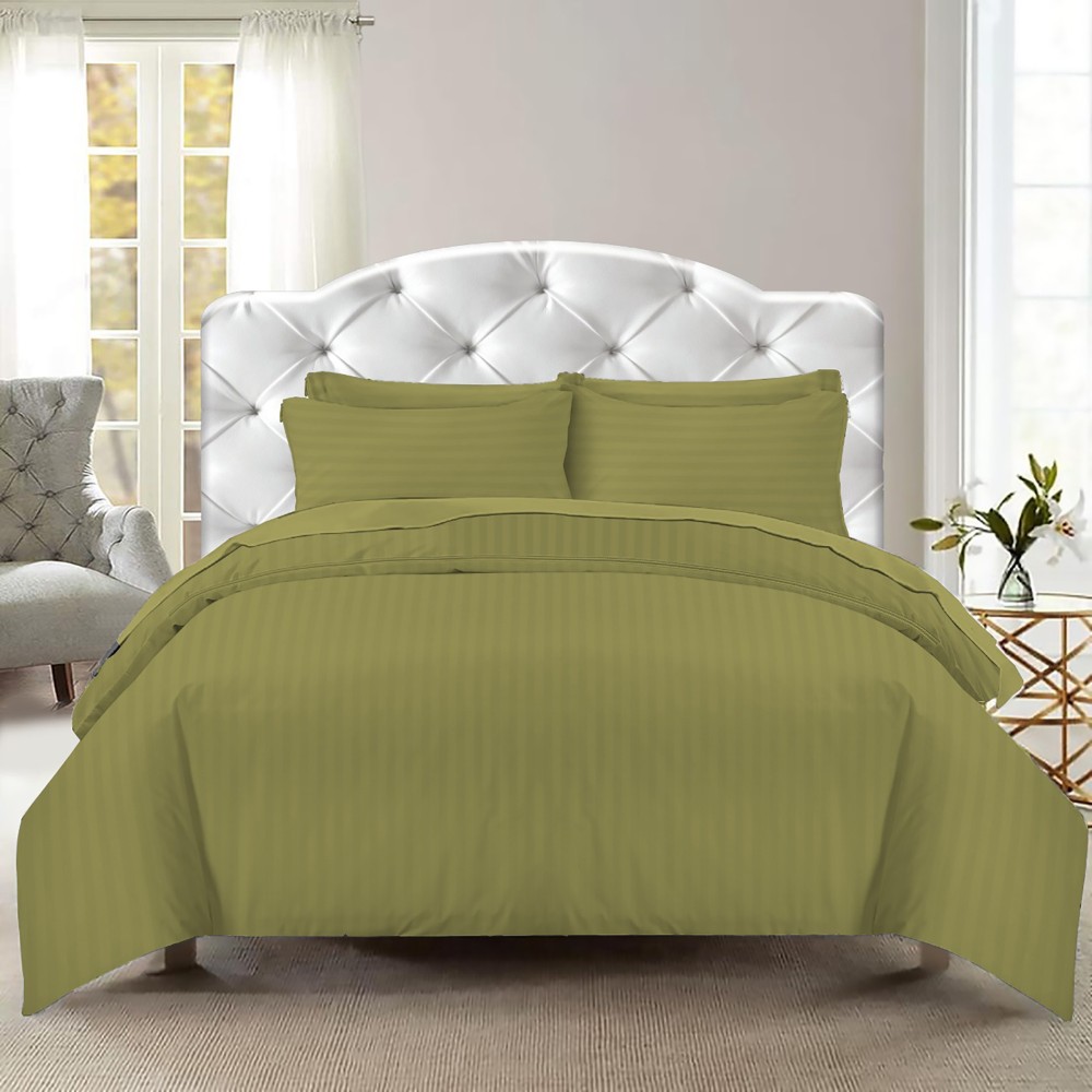 DUVET COVER SATEEN Striped in SOLID COLOR Olive Double cm. 250x200 mm