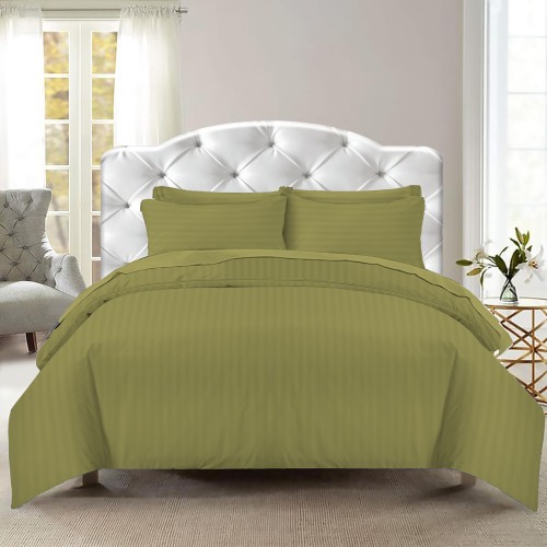 DUVET-COVER Rasatello rayé en COULEUR UNIE Double Olive cm. 250x200