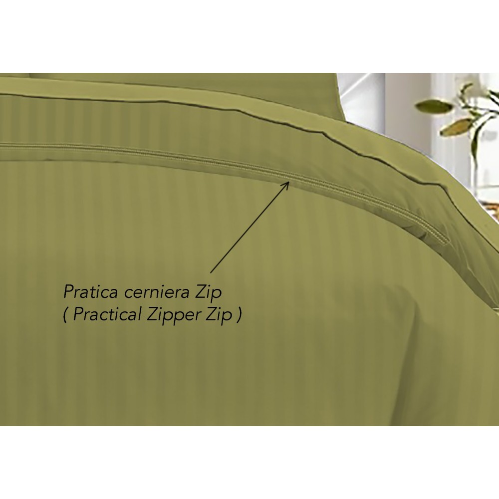 DUVET COVER SATEEN Striped in SOLID COLOR Olive Double cm. 250x200 mm