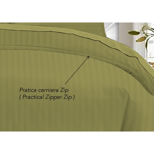 DUVET-COVER Rasatello rayé en COULEUR UNIE Double Olive cm. 250x200