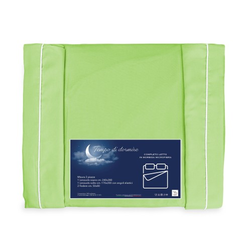 SHEET SET in soft microfiber SOLID ACID GREEN Double 2 SQUARES no iron