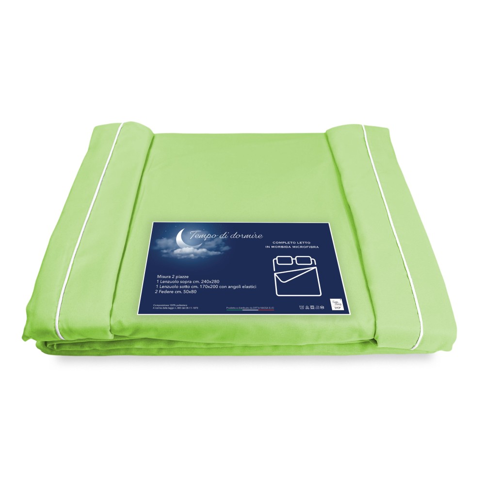 SHEET SET in soft microfiber SOLID ACID GREEN Double 2 SQUARES no iron