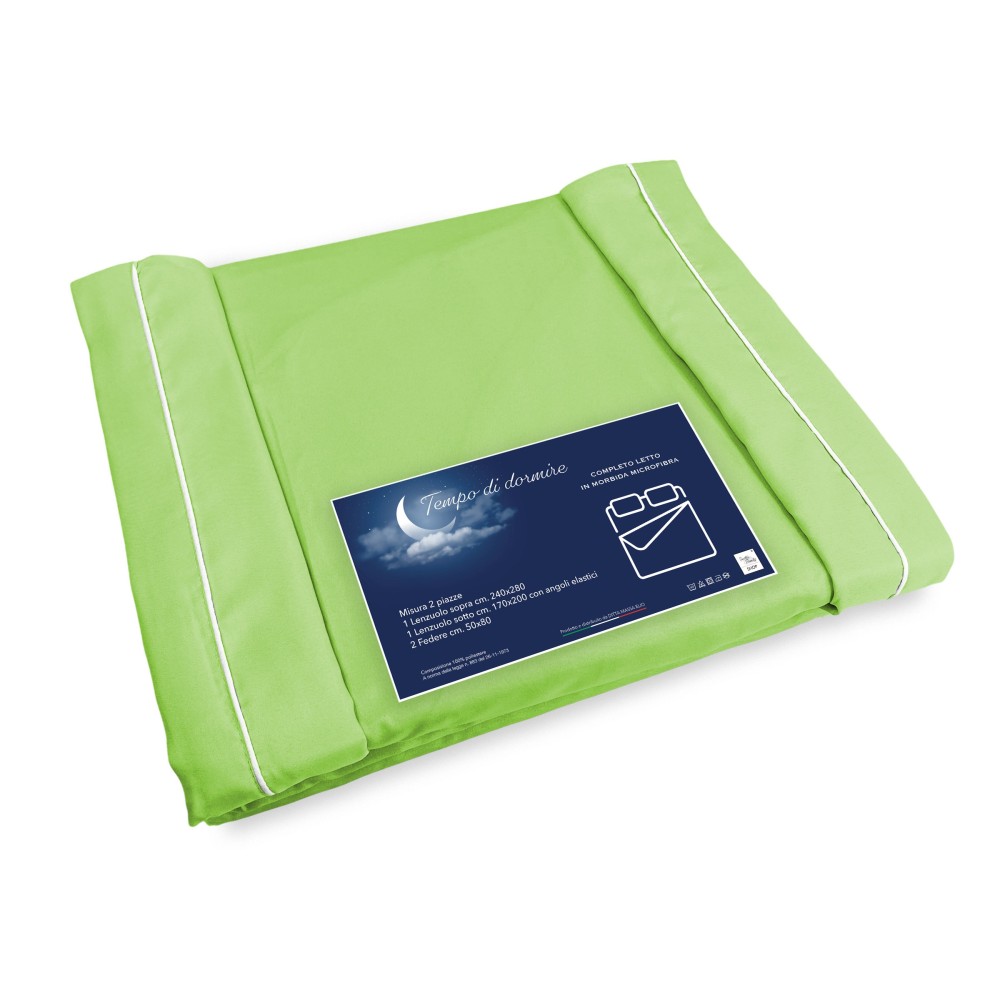 SHEET SET in soft microfiber SOLID ACID GREEN Double 2 SQUARES no iron
