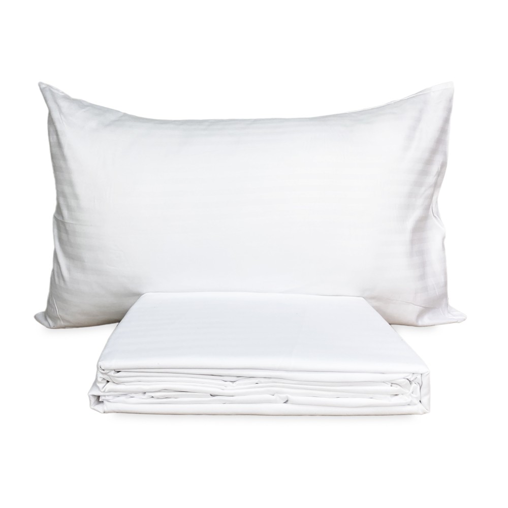DUVET COVER SATEEN Striped in SOLID COLOR White Double cm. 250x200 mm