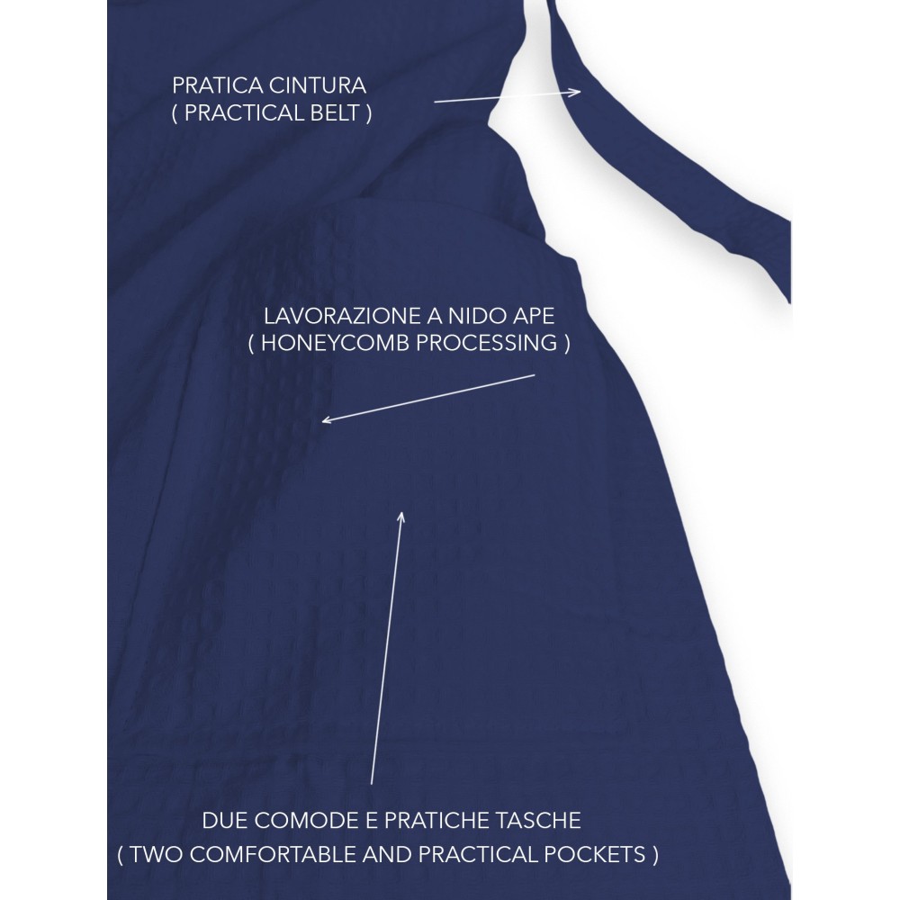 BIENENNEST© Bademantel aus reiner Baumwolle mit Kapuze für Erwachsene DUNKELBLAU