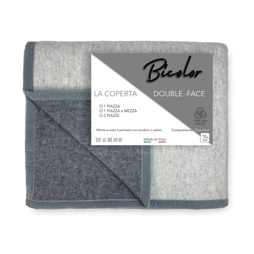 COPERTA BICOLOR in vera pura LANA vergine  morbida e calda GRIGIO Melange