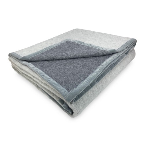TWO-TONE BLANKET in genuine pure virgin WOOL soft and warm GREY Melange