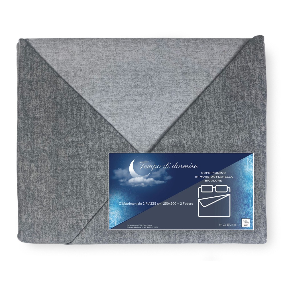 Housse de couette en flanelle FLANELLE BICOLOR gris en Coton Pur