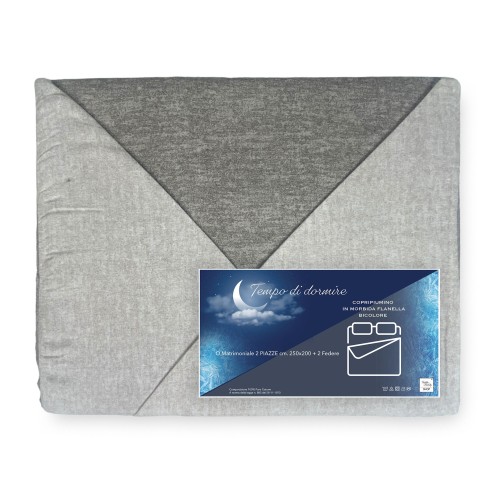 HOUSSE DE COUETTE FLANELLE FLANELLE BICOLORE BEIGE EN PUR COTON