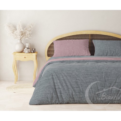 Housse de couette en flanelle FLANELLE BITONE Gris et Rose en Coton Pur