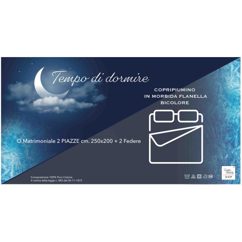 Bettbezug aus FLANELLATO TWO-TONE Flanell aus reiner Baumwolle in Grau und Blau