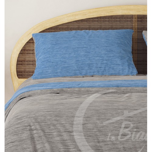HOUSSE DE COUETTE EN FLANELLE FLANELLE BICOLORE Gris et Bleu en Coton Pur