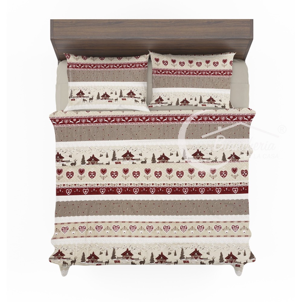 Completo Lenzuola Invernale Flanella Valbadia Tirolese - Puro Cotone Felpato Anti-Pilling - Made in Italy