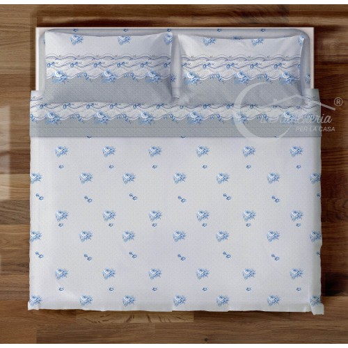 SET OF SHEETS blue flower sheets in pure cotton made in Italy