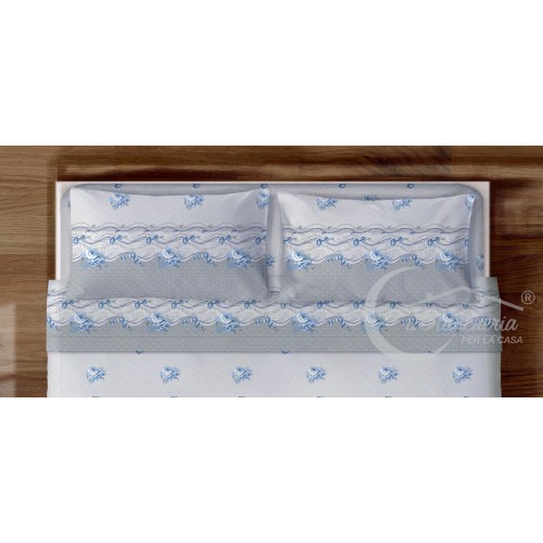 FEUILLES COMPLÈTES FIORE Azzurro en pur coton fabriqué en Italie