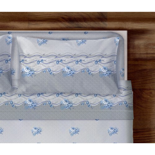 JUEGO DE SÁBANAS sábanas de flores azules en puro algodón made in Italy