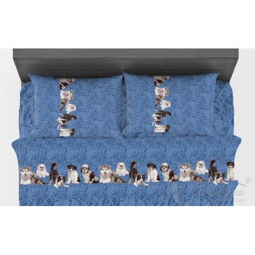 JUEGO DE SÁBANAS Friends DOGS and CATS en puro algodón Made in Italy