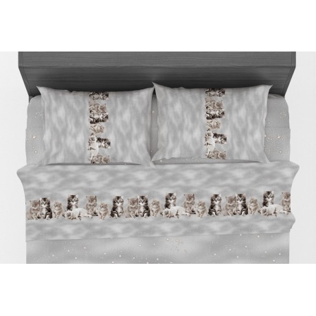 Sheet with cats on gray